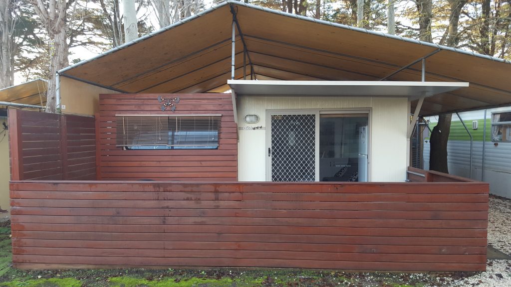 Site A26 - Peninsula Holiday Park cabin with timber deck